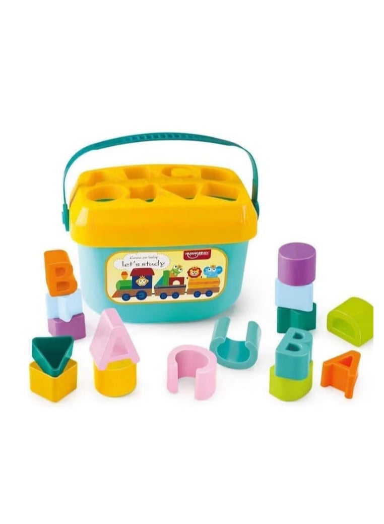 MRUD Plastic sorter cubes for children, boys and girls, 16 ABCD cubes with a toy basket, from 6 months to 2 years of age, for boys, multi-colored - Image 1